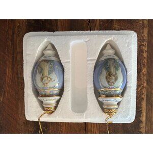 Vintage Bradford Exchange Angel Christmas Ornaments Set Of 2 Hand-Painted Glass